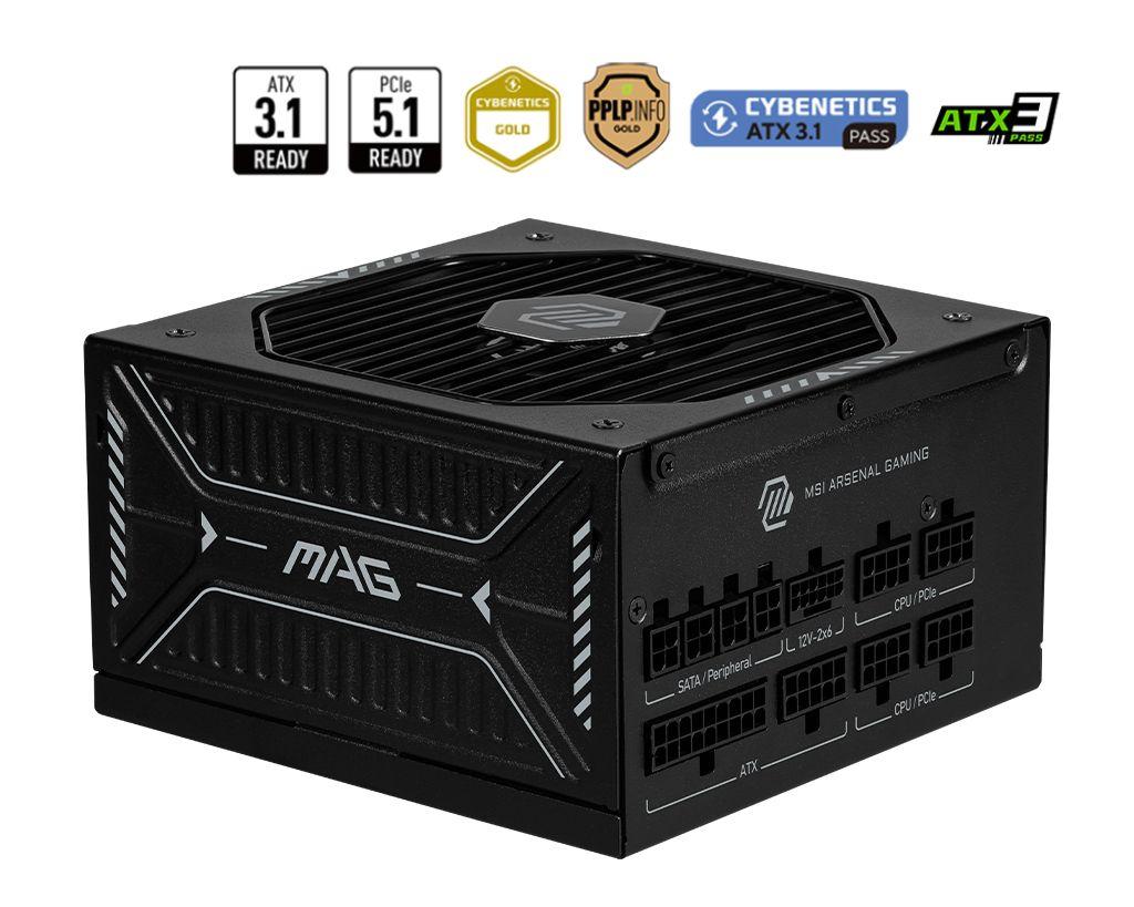 Fonte de Alimentação MSI MAG A850GLS PCIE5 (ATX - 850 W - 80 PLUS Gold - Preto)