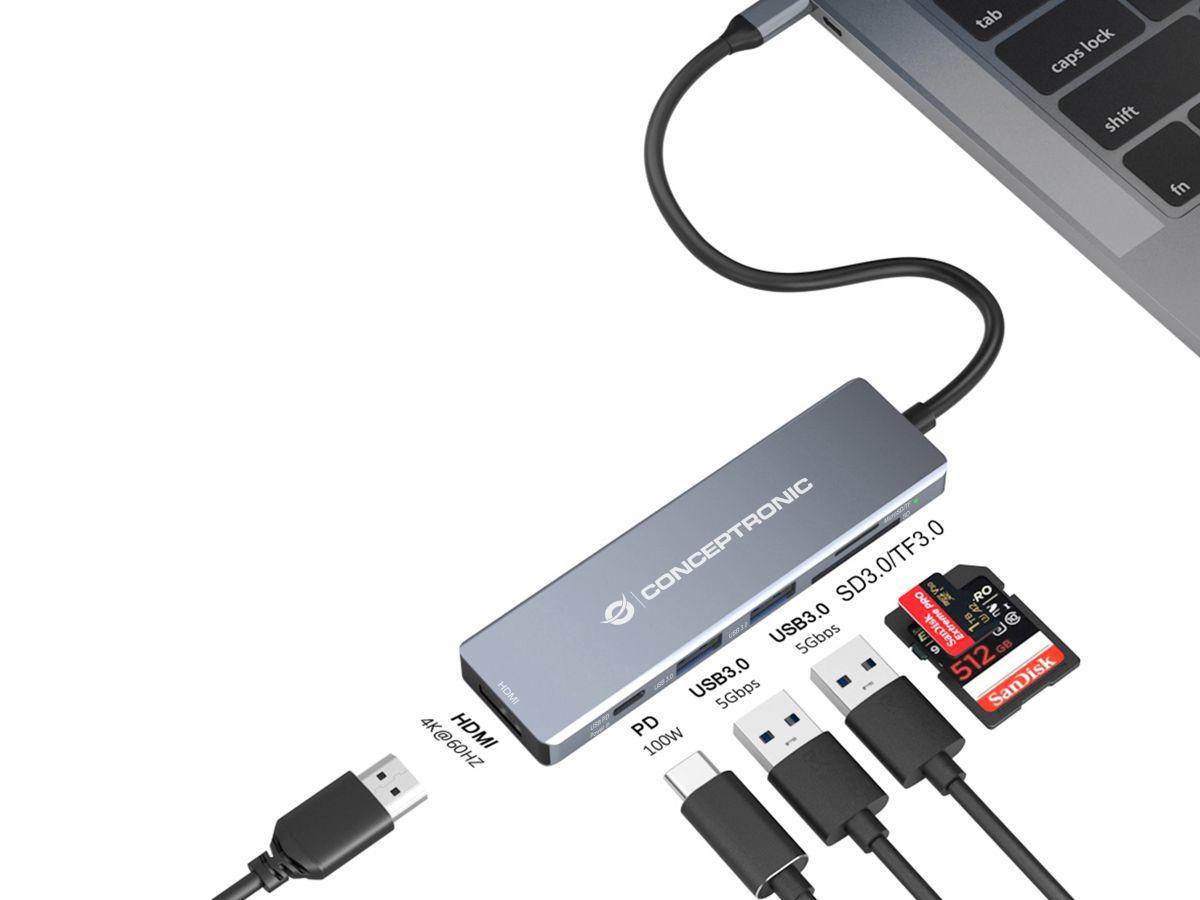 Docking Station USB-C CONCEPTRONIC DONN23G (0,2 m - Cinzento), miniatura 3