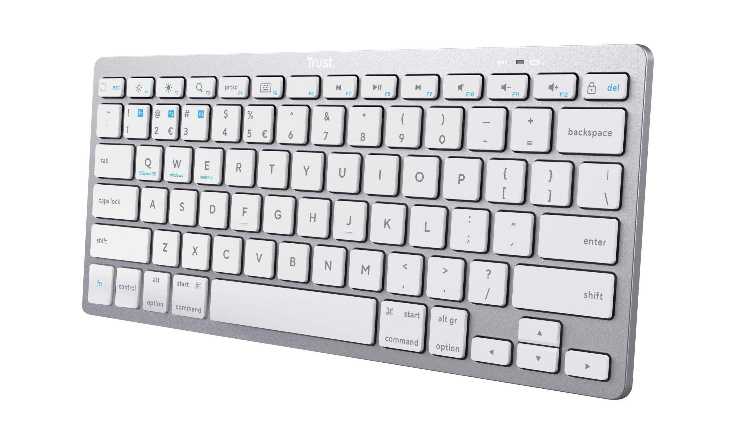 Teclado TRUST 24654 (Espanhol - Teclas de tesoura - Mini - Prateado e Branco)