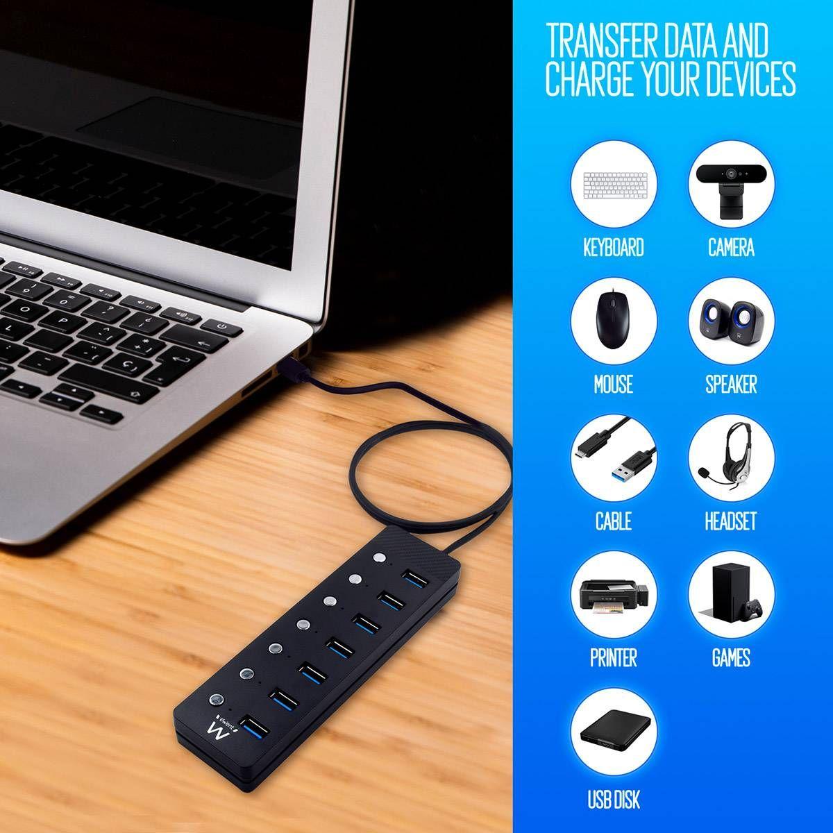Hub USB EWENT EW1147 (1 m - Preto), miniatura 4