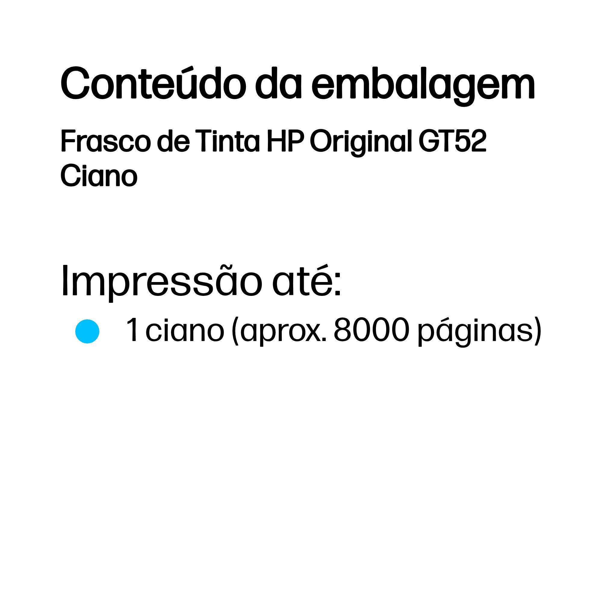 Frasco de Tinta HP GT52 M0H54AE (9100 páginas - Ciano), miniatura 3