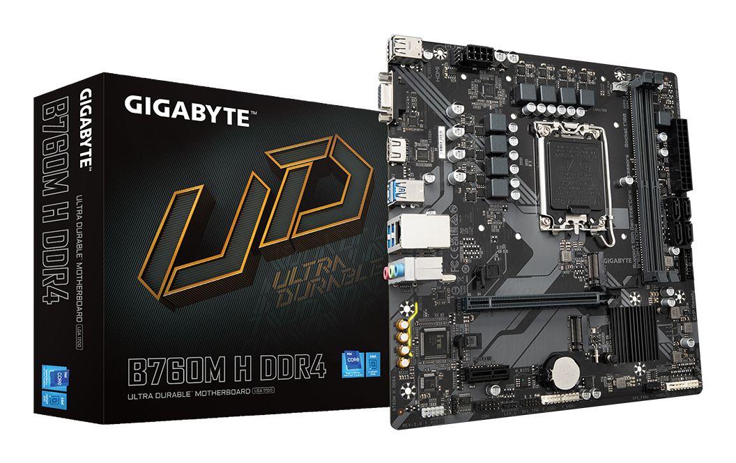 Motherboard GIGABYTE B760M H DDR4 (LGA 1700 - microATX - Duplo canal - Castanho)