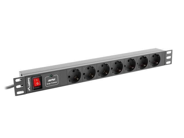 Bloco de Tomadas para Rack LANBERG PDU-07F-0200-BK (19 polegadas - Tipo F - Preto)