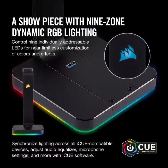 Suporte para Auscultadores CORSAIR ST100 RGB Premium (USB Type-A - Preto), miniatura 3