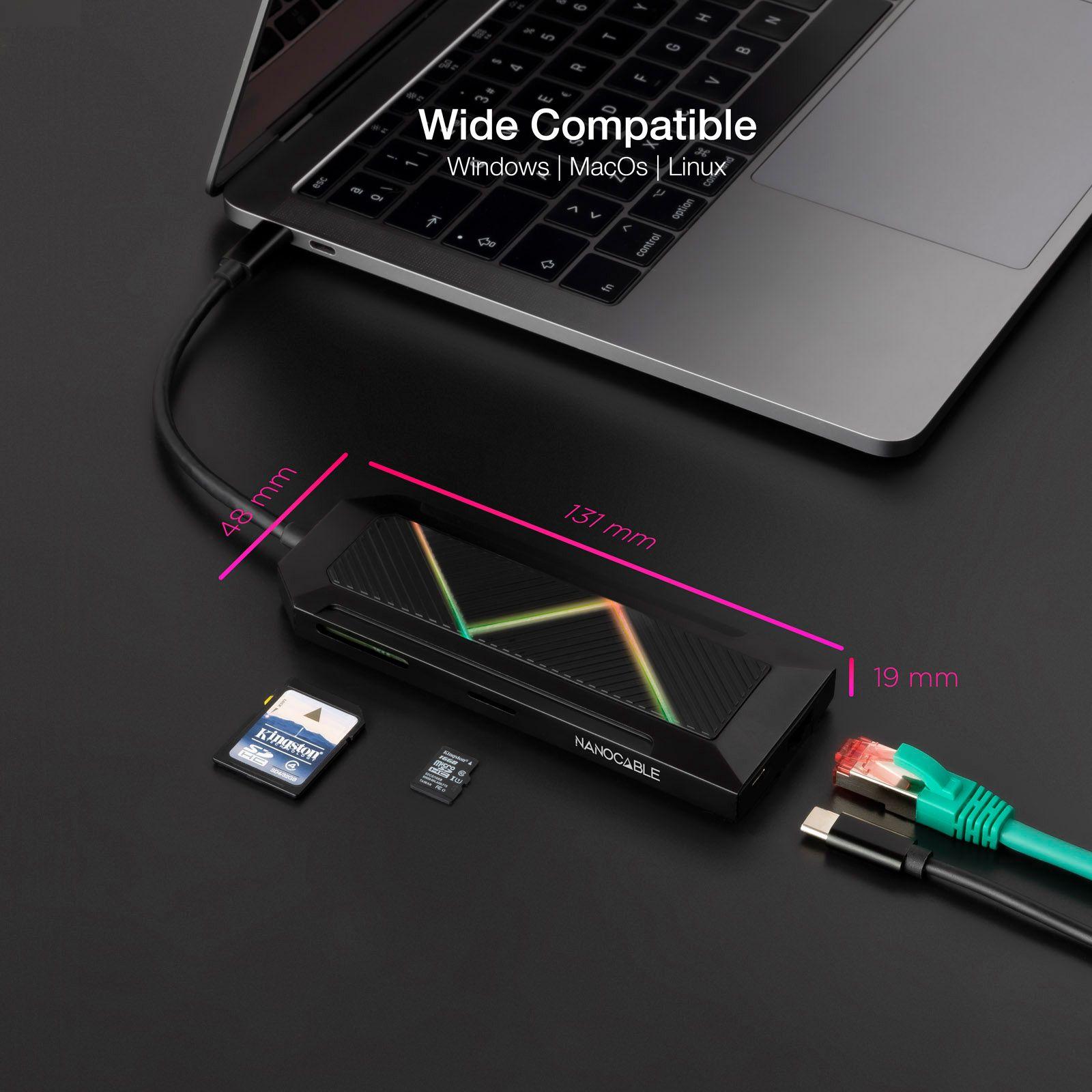 Hub USB-C NANOCABLE 10.16.0801 (0,15 m - Android - Preto) — miniatura 2