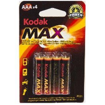 Pilhas Alcalinas KODAK Max LR03-AAA K3A-4 (4 unidades - 1,5 V)