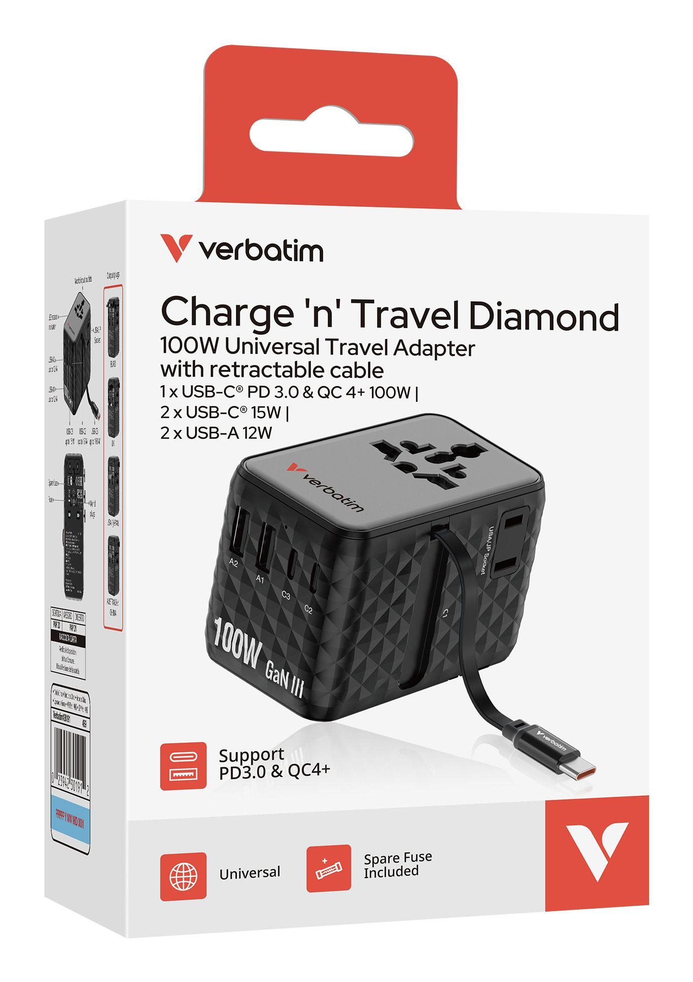 Carregador de Viagem Universal VERBATIM 30191 (USB C - Universal - AC - Preto), miniatura 4