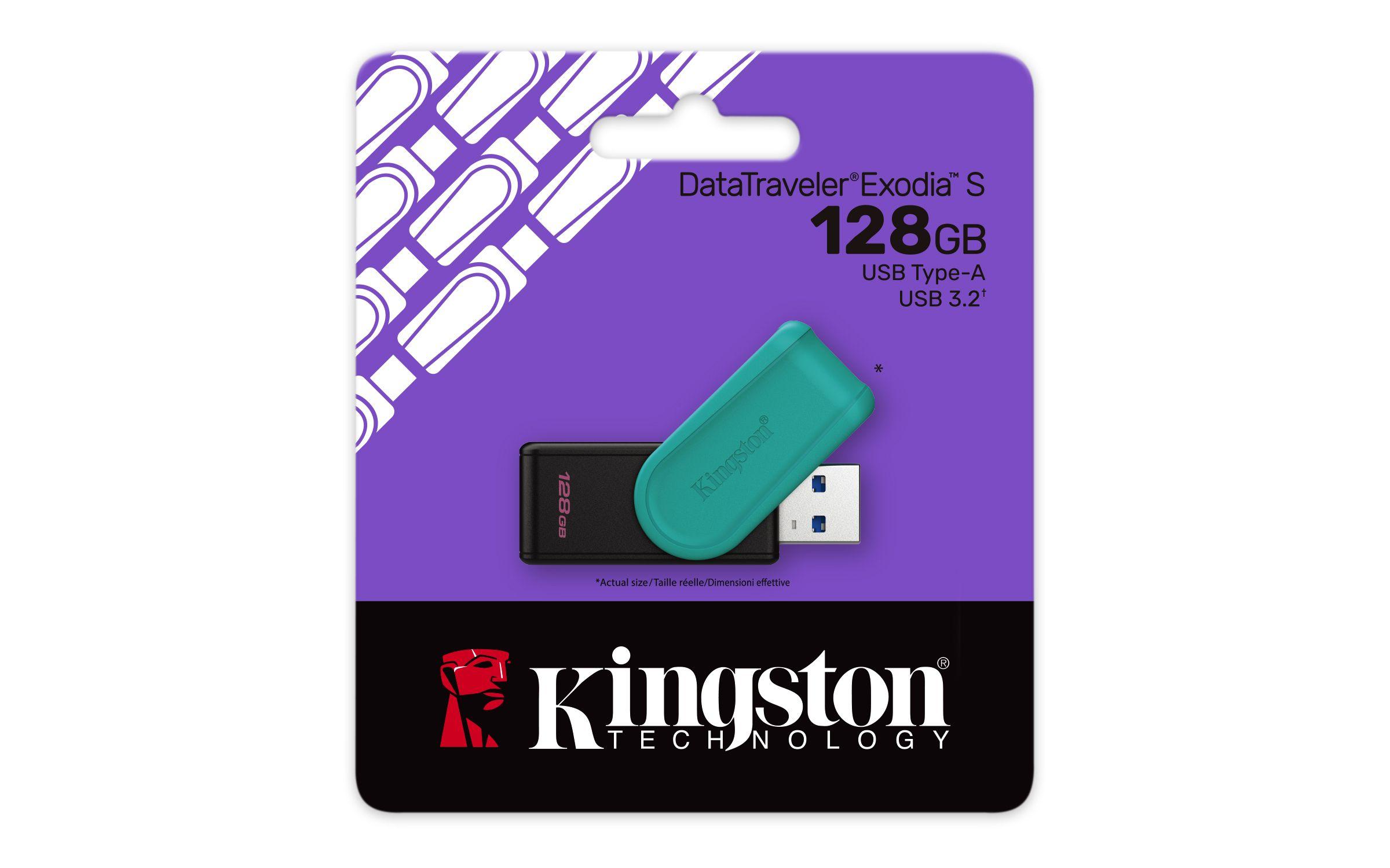 Pen USB KINGSTON DataTraveler Exodia S (128 GB - Rotação - USB Type-A - Preto e Turquesa) — miniatura 3