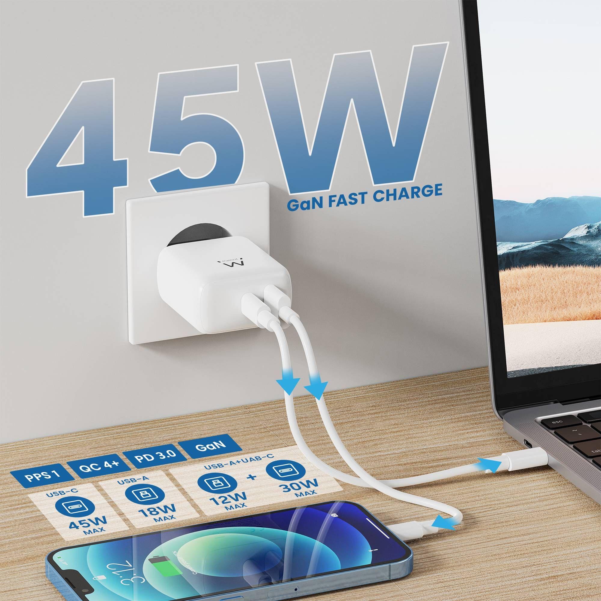 Carregador USB EWENT EW1329 (45 W - Branco) — miniatura 4