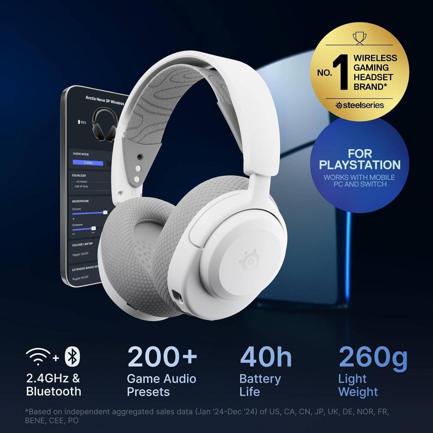 Headset Gaming STEELSERIES Arctis Nova 3P (Binaural - Sem fios, Bluetooth e RF - Circum-aural - Branco), miniatura 3
