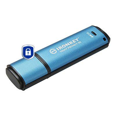 Pen USB KINGSTON IronKey Vault Privacy 50 (64 GB - Tampa - USB Type-A - Preto e Azul) — miniatura 2