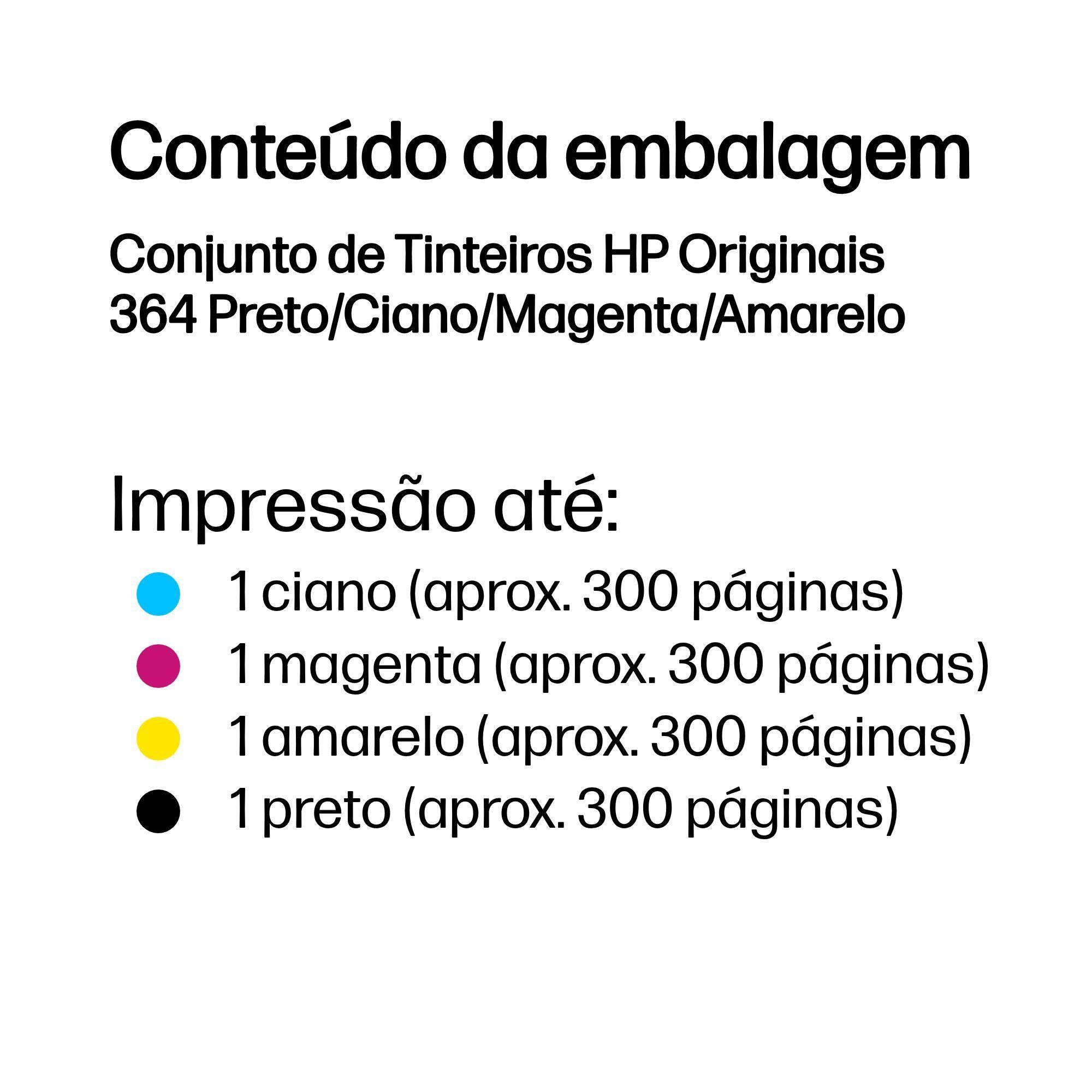 Conjunto de Tinteiros HP 364 (300 páginas - Preto, Ciano, Magenta e Amarelo), miniatura 3