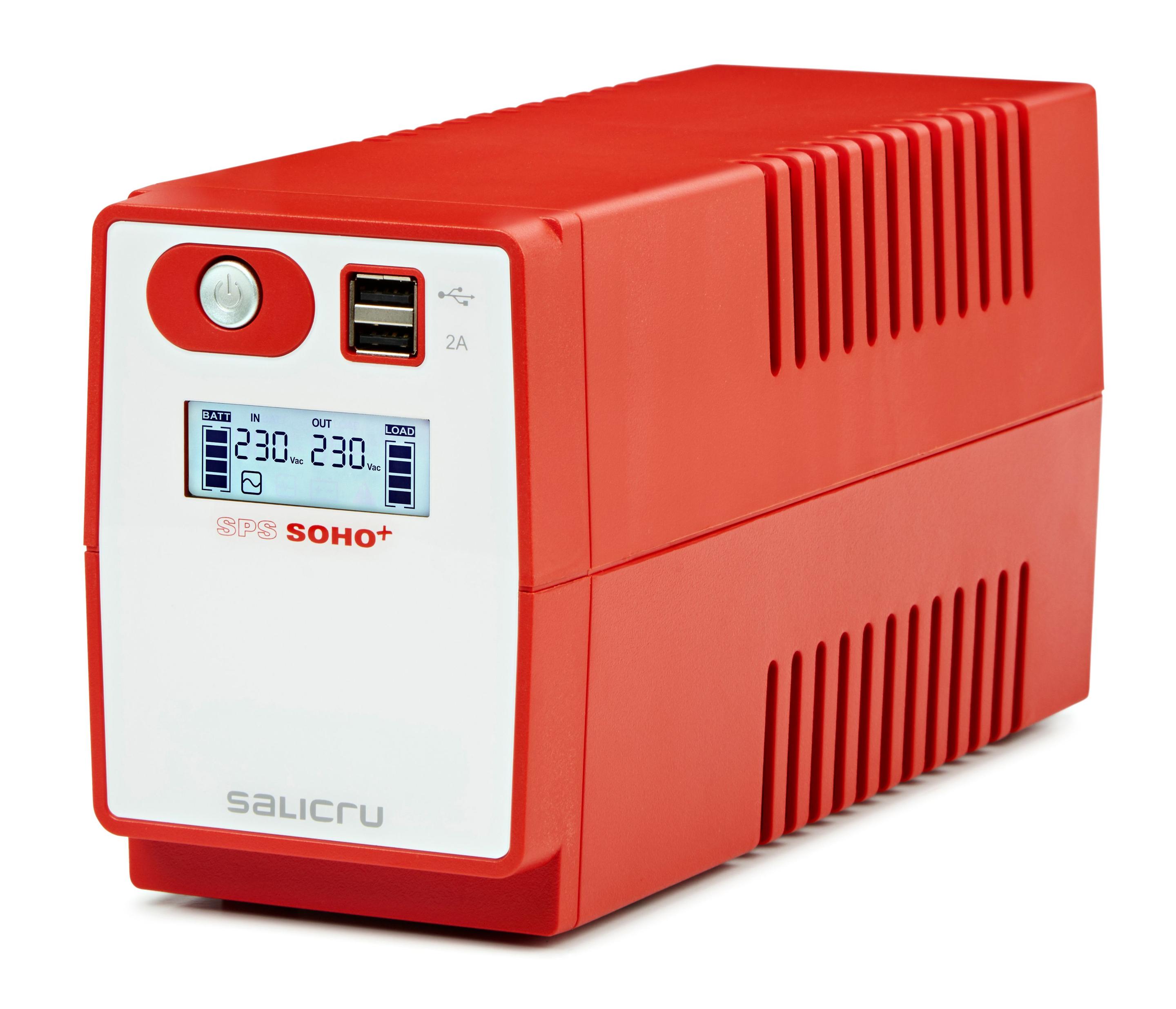 Sistema de Alimentação Ininterrupta UPS SALICRU SPS 500 SOHO+ IEC (Windows, Unix, Mac - Acoplador C13 - Vermelho e Branco)