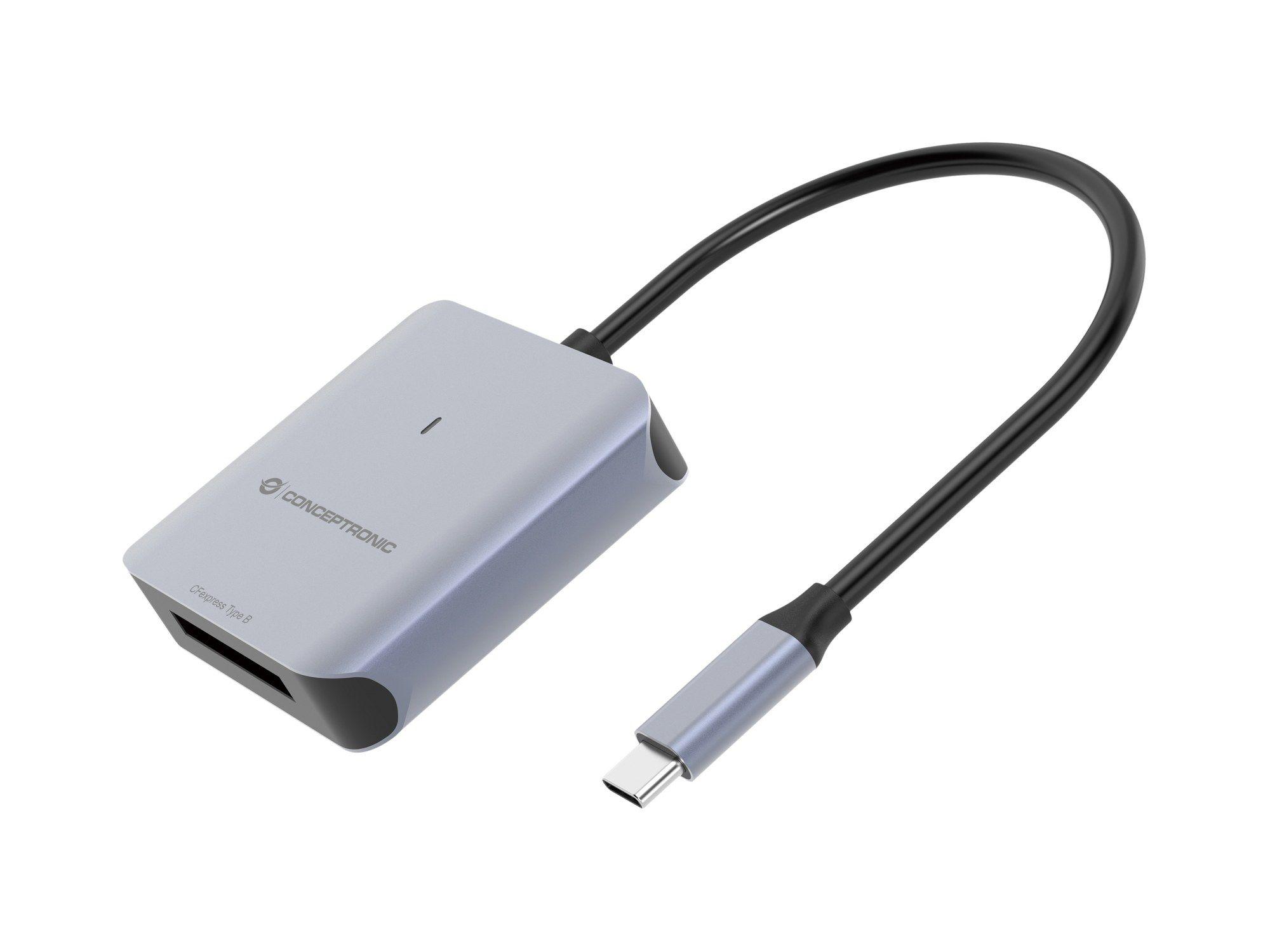 Leitor de Cartões CONCEPTRONIC BIAN08G (USB 3.2 Gen 2 Type-C - CFexpress 2.0 Type B - Cinzento)