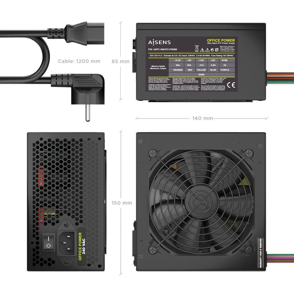 Fonte de Alimentação AISENS ASPC-500ATX-PSEBK (ATX - 500 W - AC - Preto), miniatura 3