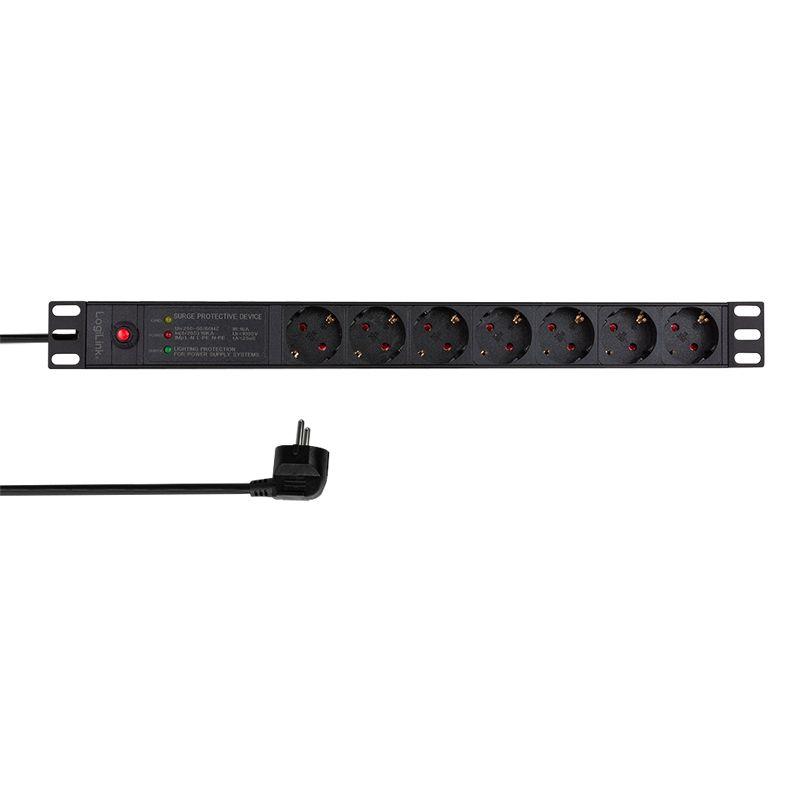 Unidade de Distribuição de Energia LOGILINK PDU7C02 (19" - 1U - 7 Tomadas Tipo F - 3600 W - Preto)