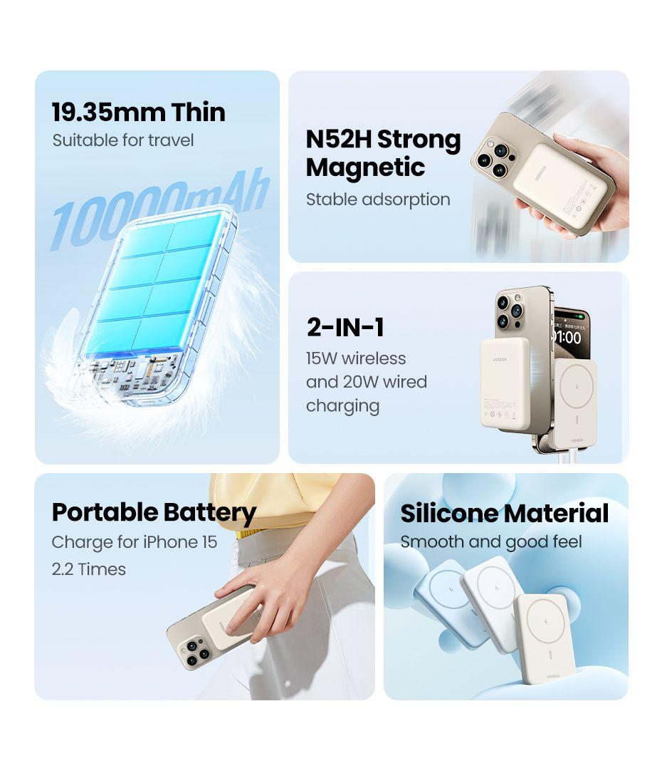 Powerbank UGREEN PB561 (10000 mAh - Até 20 W - USB Type-C - Bege), miniatura 3