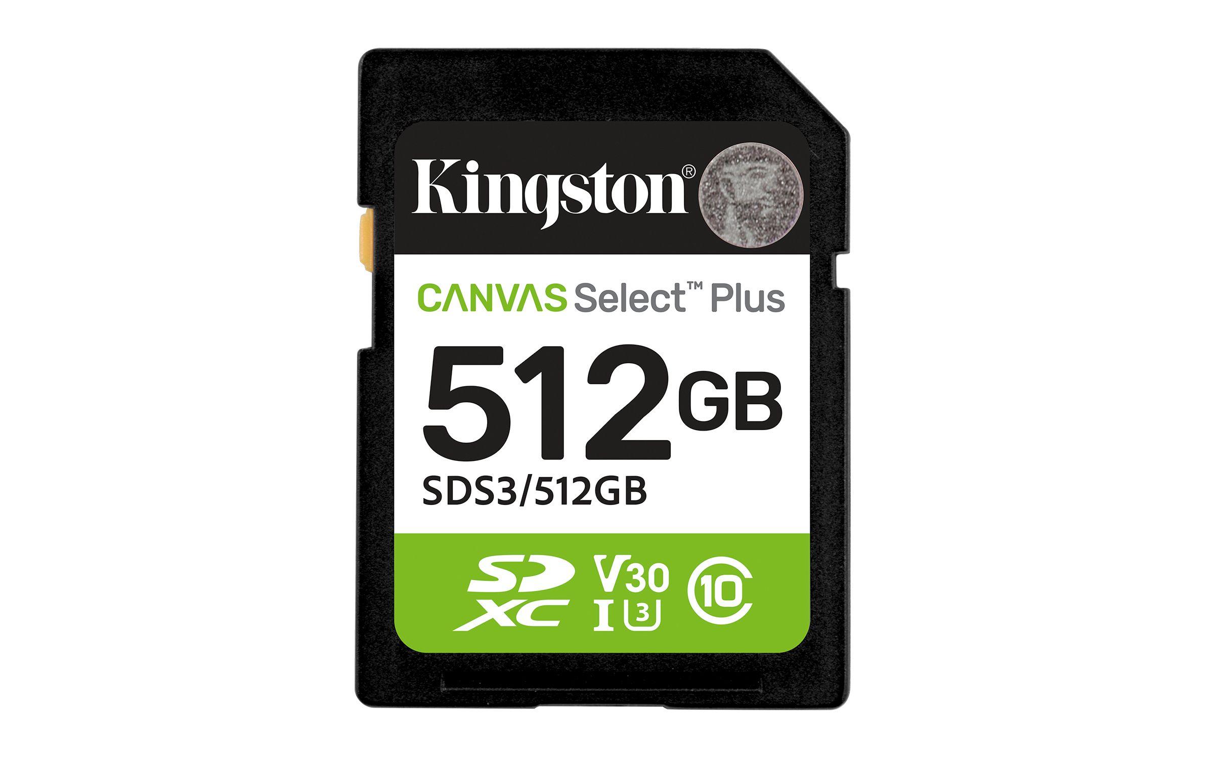 Cartão de Memória KINGSTON Canvas Select Plus Gen3 SDCS3/512GB (512GB - Classe 10 - 150 MB/s - Verde, Preto e Branco)