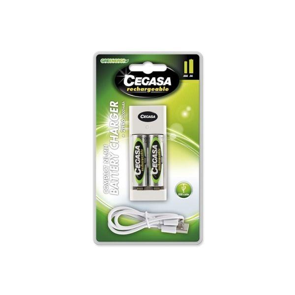 Kit Carregador de Pilhas CEGASA Compact 2HR6 (Pilhas AA e AAA)