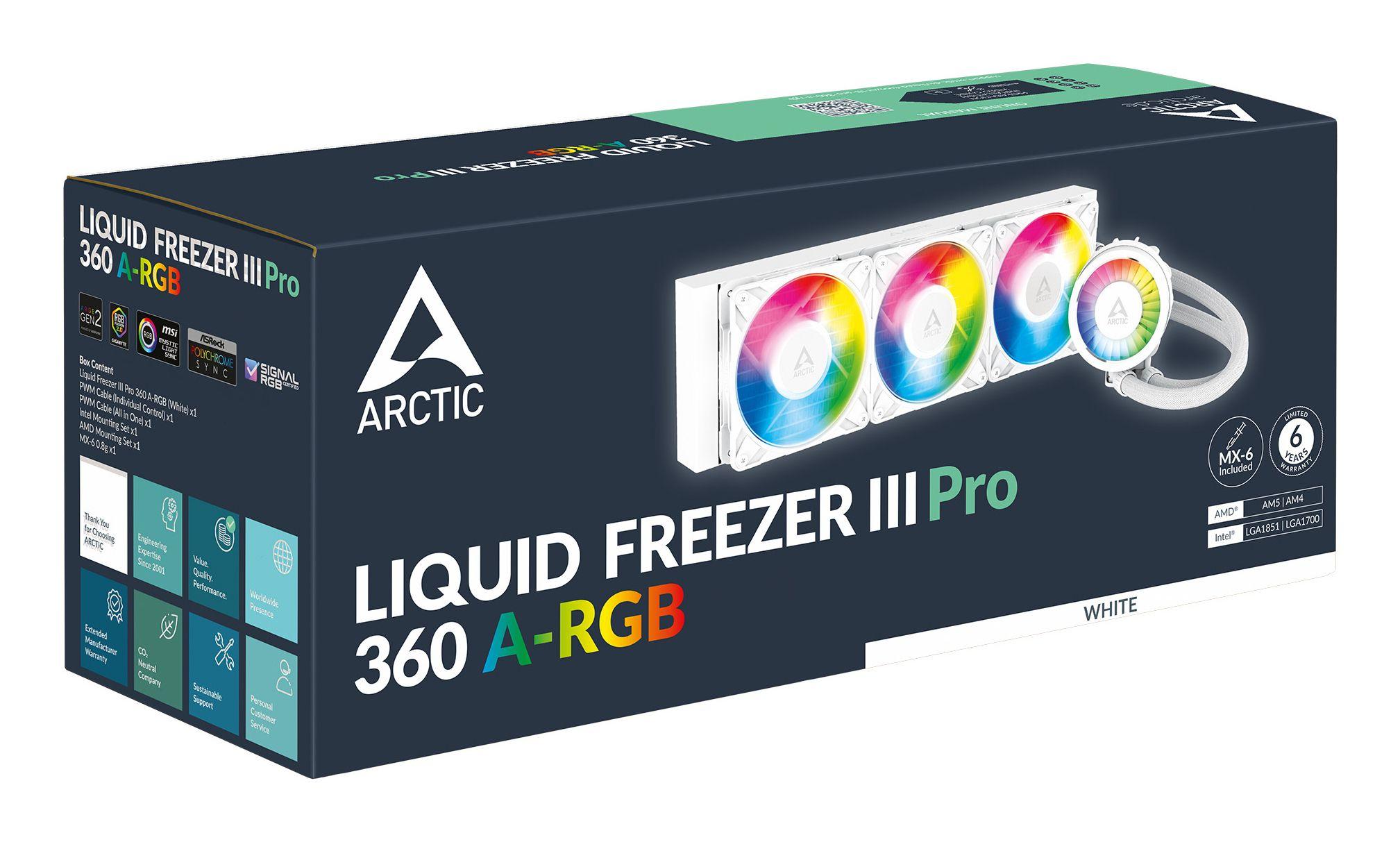 Sistema de Refrigeração Líquida ARCTIC Liquid Freezer III Pro 360 A-RGB (120 mm - 3 ventoinhas - 3000 RPM - Branco) — miniatura 6