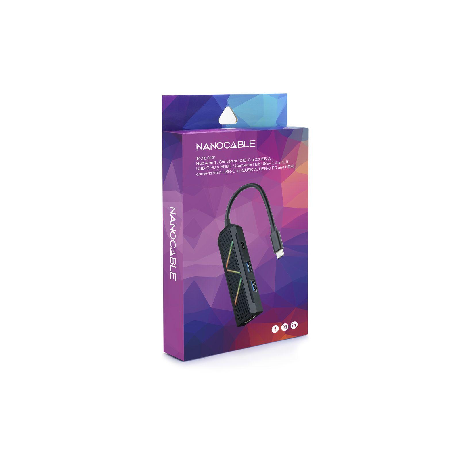 Hub USB-C NANOCABLE 10.16.0401 (0,15 m - USB 3.2 Gen 1 Type-C - Android - Preto), miniatura 4