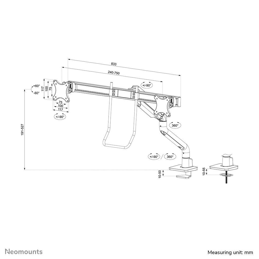 Suporte de Monitor de Secretária Duplo NEOMOUNTS DS75S-950BL2 (17–32" - 2 Monitores - 8 kg por Monitor - Preto), miniatura 20