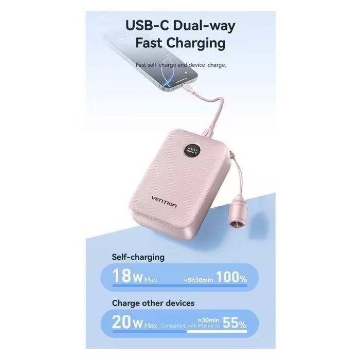 Powerbank VENTION FKBP0-C (USB-C - Universal - Rosa), miniatura 4