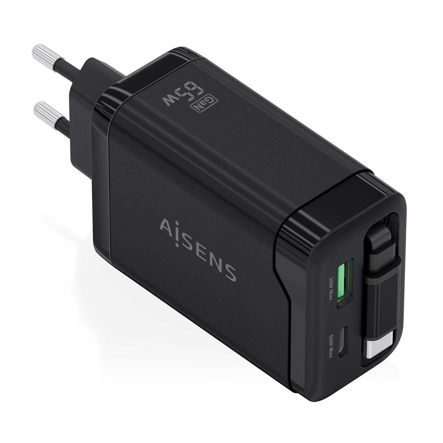 Carregador de Parede AISENS ASCH-65W3P071-BK (65 W - 45 W - USB Type-C - Preto)