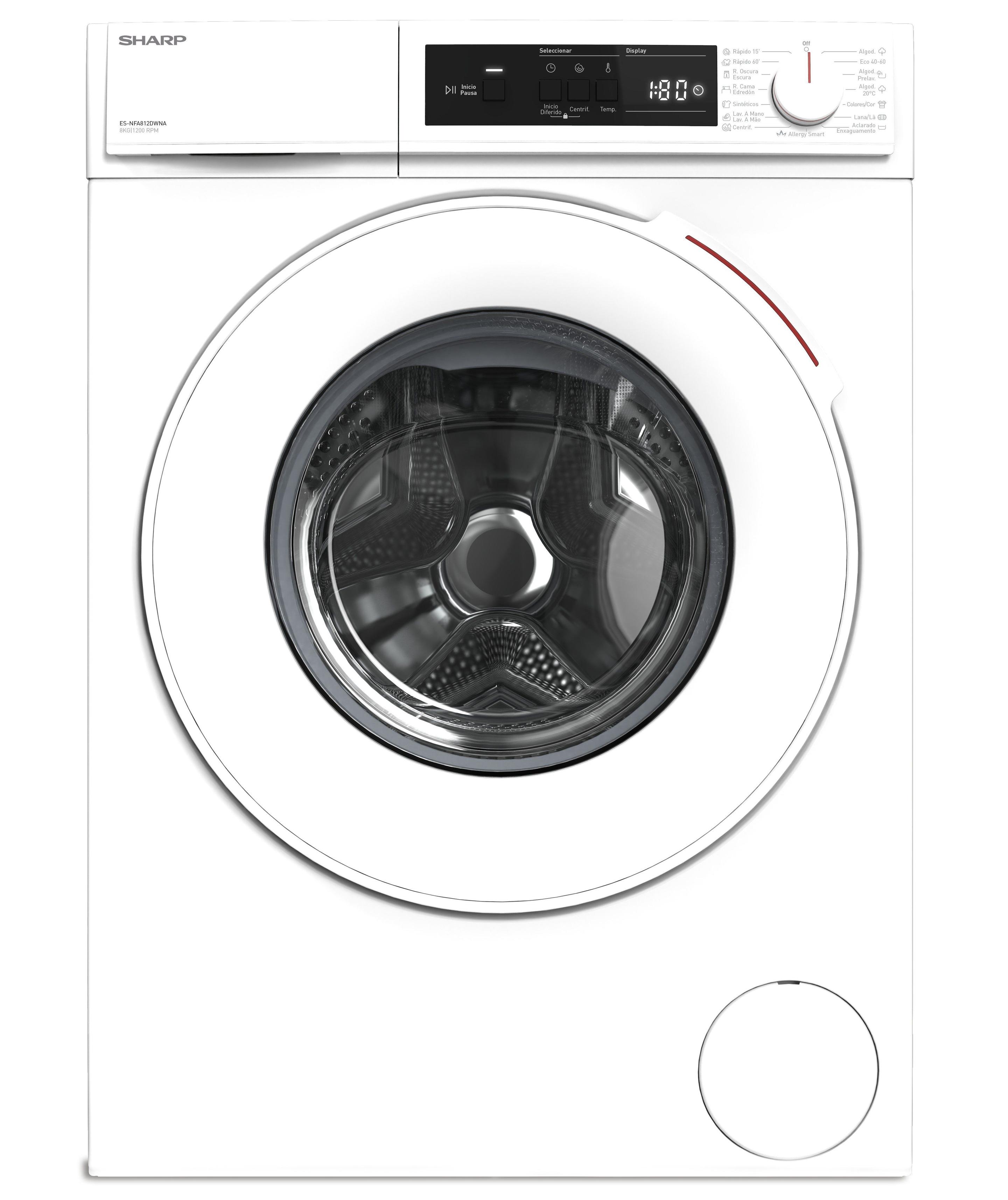 Máquina de Lavar Roupa SHARP ESNFA812DWNA (1200 RPM - Branco), imagem 1