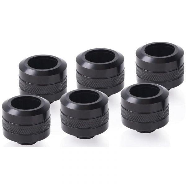 Conjunto de Conectores de Compressão ALPHACOOL Eiszapfen PRO 16mm HardTube Fitting G1 / 4 - Deep Black Sixpack (Preto)