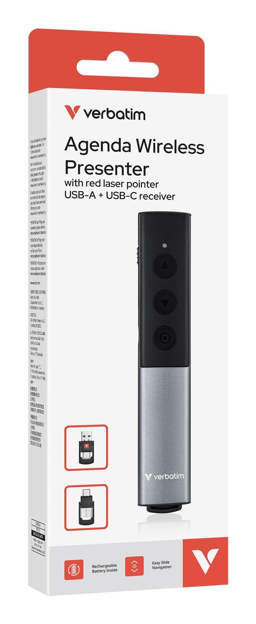 Apresentador Laser Sem Fios VERBATIM 32366 (RF - USB - Preto e Prateado)