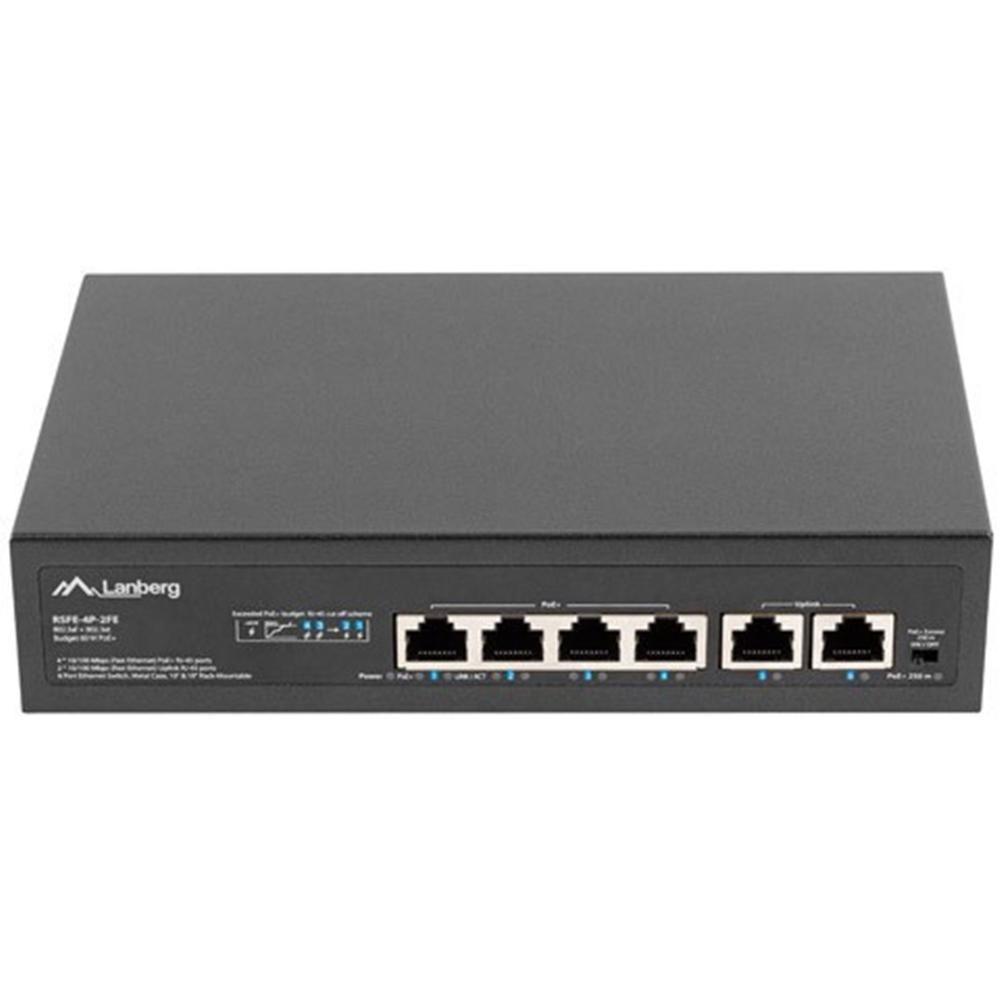 Switch LANBERG RSFE-4P-2FE-60 (100BASE-T, 100BASE-TX - 10/100 Mbit/s - 0,4 MB - Preto) — imagem 1